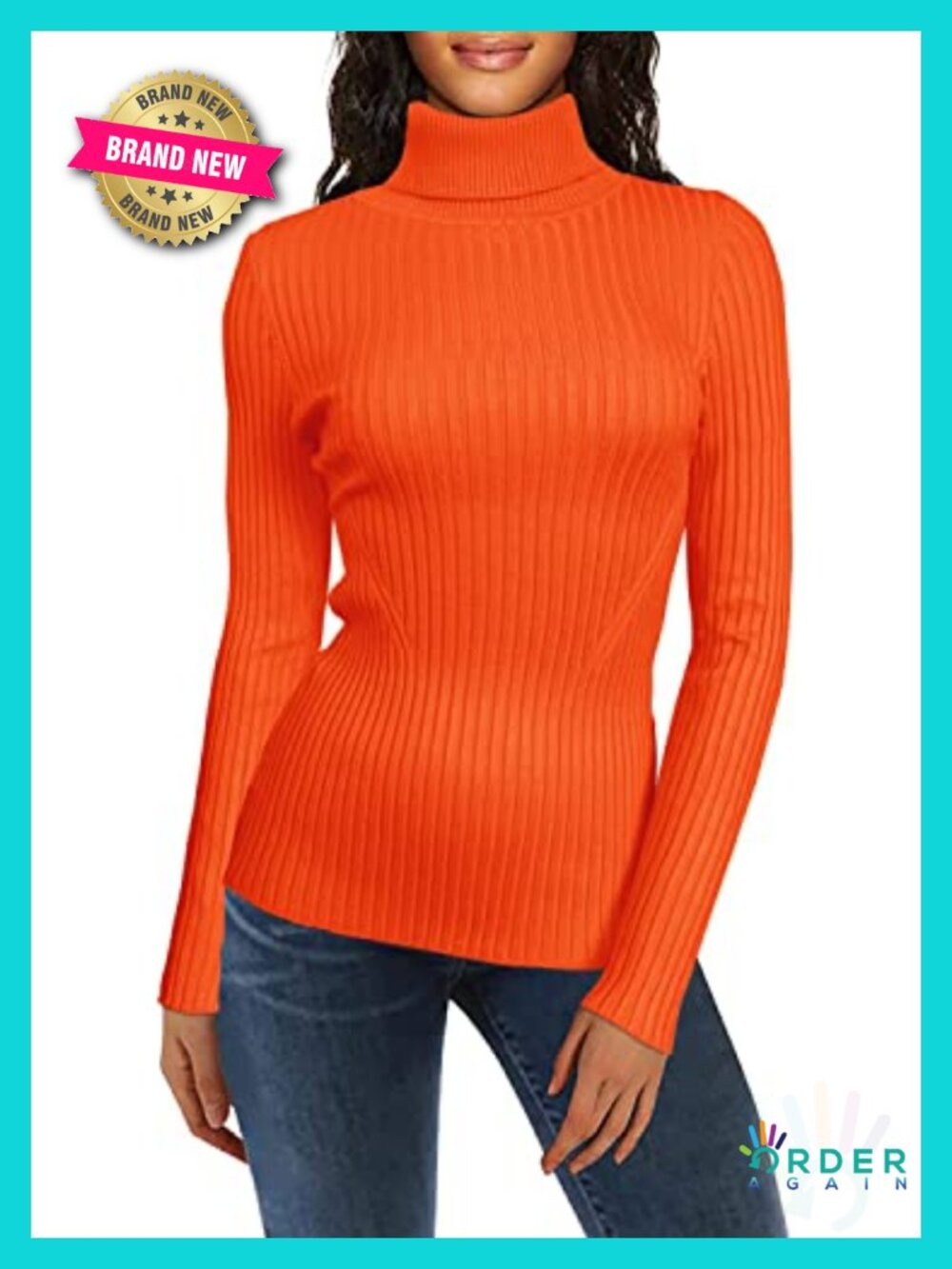 Ribbed Turtleneck Knit Sweater Fitted Slim Fit Pullover Warm Top